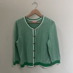 Lilly Pulitzer Kelly Green White Striped Cardigan Size Large
